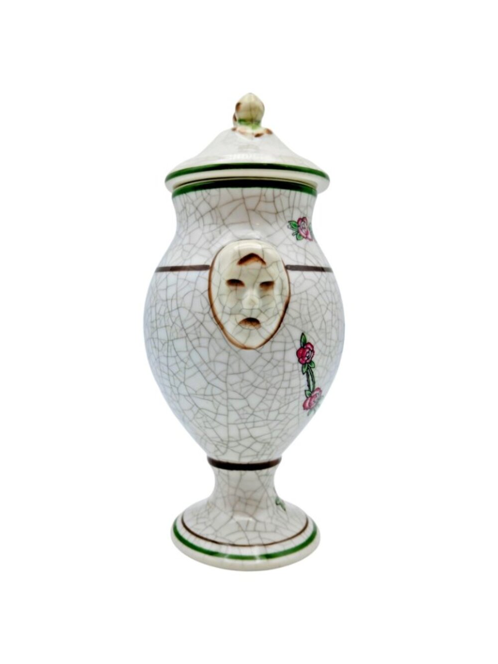 Herr Faience Aqua Rosae Apothecary Jar Crackle Glaze Ceramic 7.5" - Picture 3 of 9